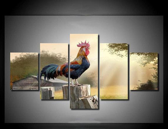 Chicken At Dawn Animal Canvas Wall Art