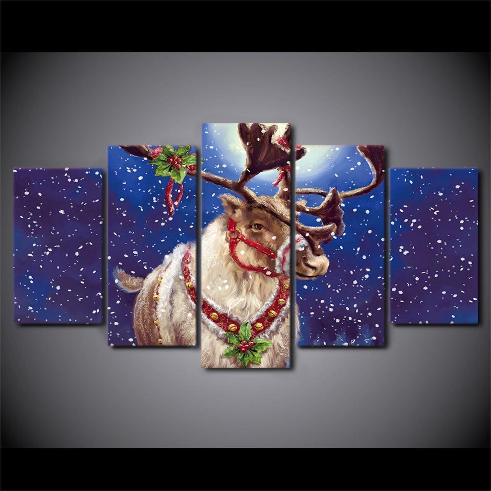 Christmas Elk Deer Canvas Wall Art