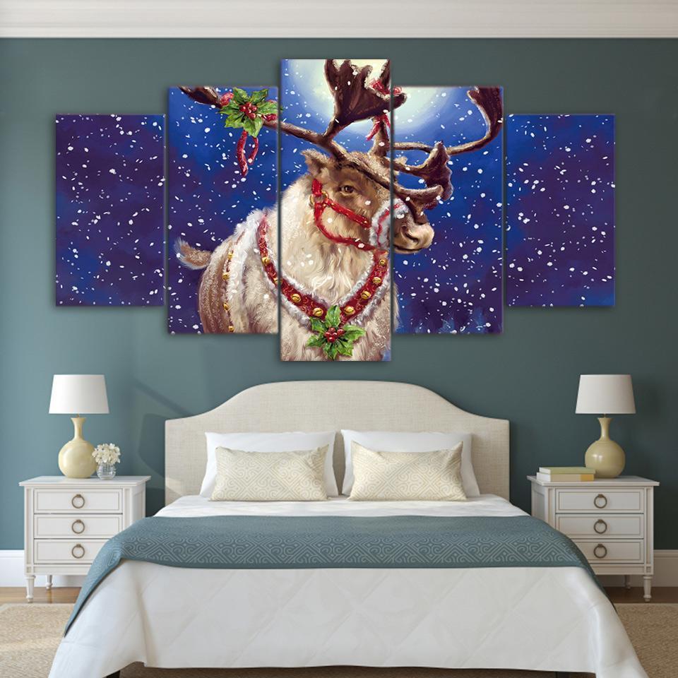 Christmas Elk Deer Canvas Wall Art
