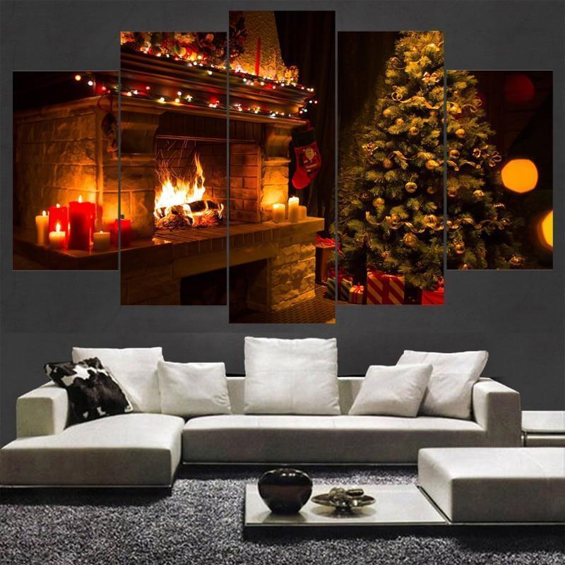 Christmas Furnace And Tree Occasion Canvas Wall Art