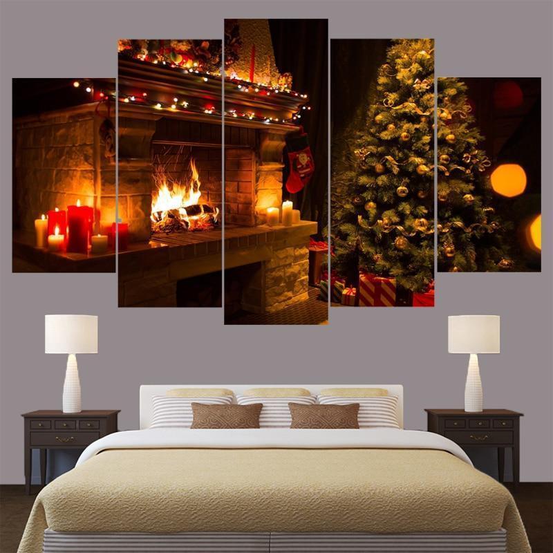 Christmas Furnace And Tree Occasion Canvas Wall Art