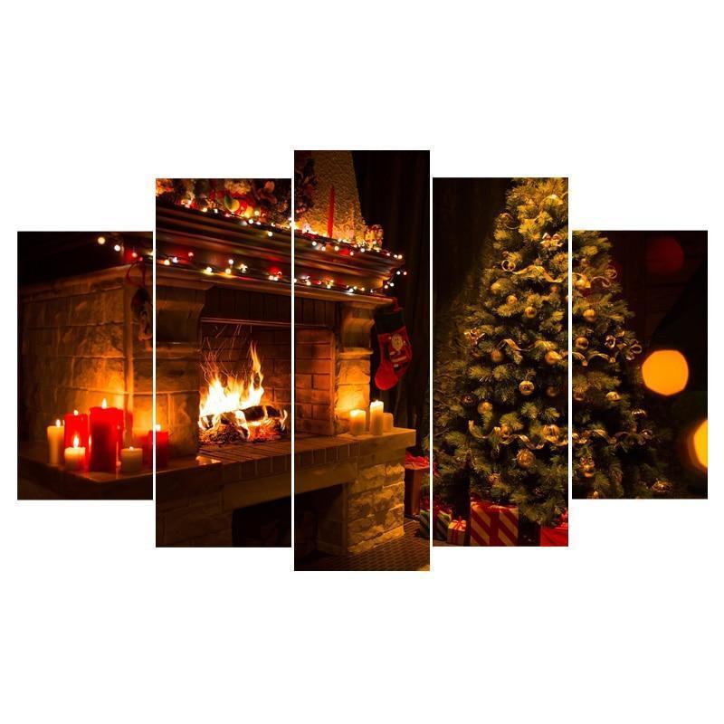 Christmas Furnace And Tree Occasion Canvas Wall Art