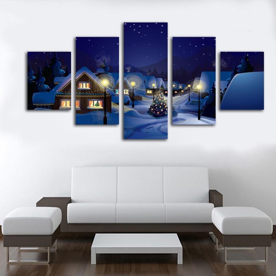 Christmas Light House In Snow Occasion Canvas Wall Art