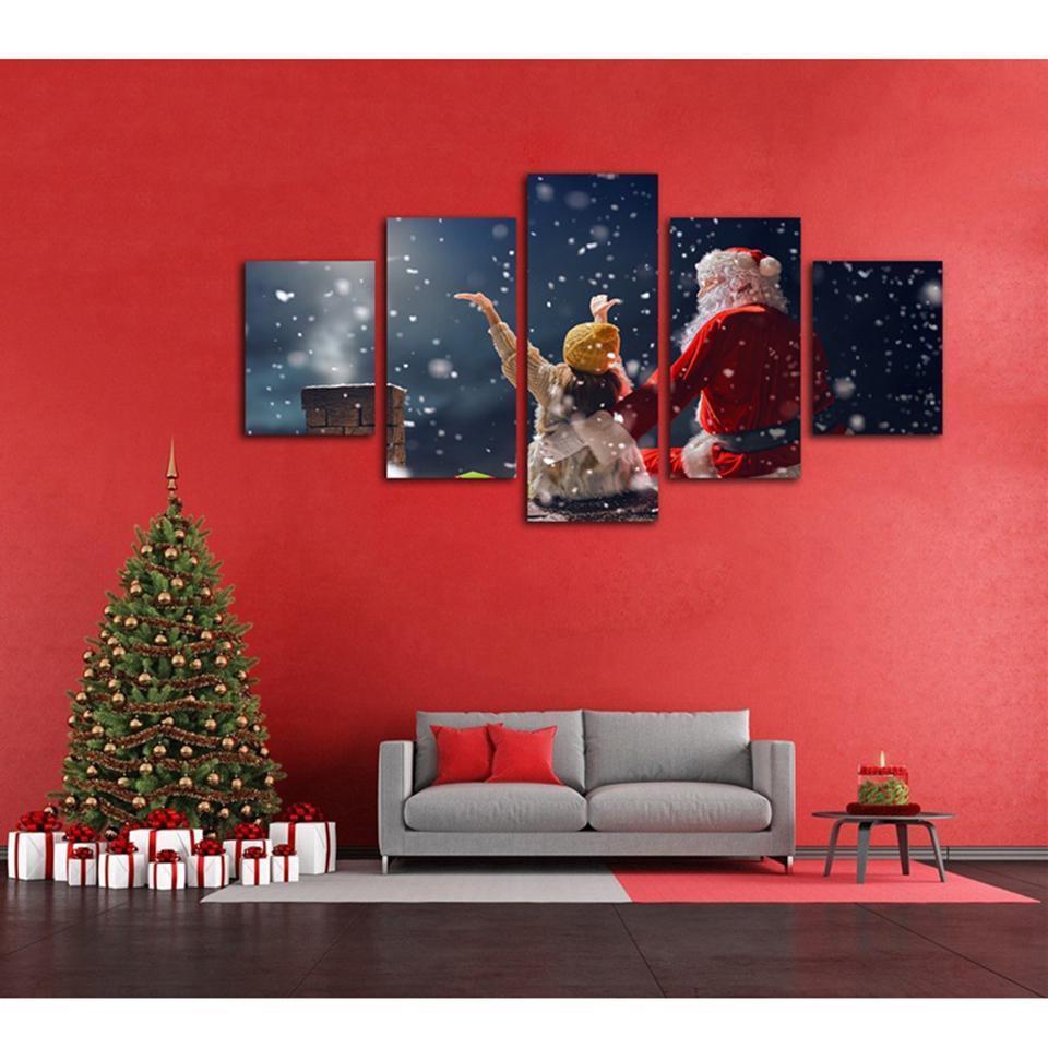 Christmas Poster Santa Claus And Girl Occasion Canvas Wall Art