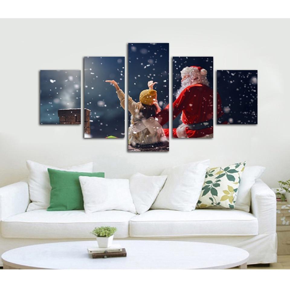 Christmas Poster Santa Claus And Girl Occasion Canvas Wall Art