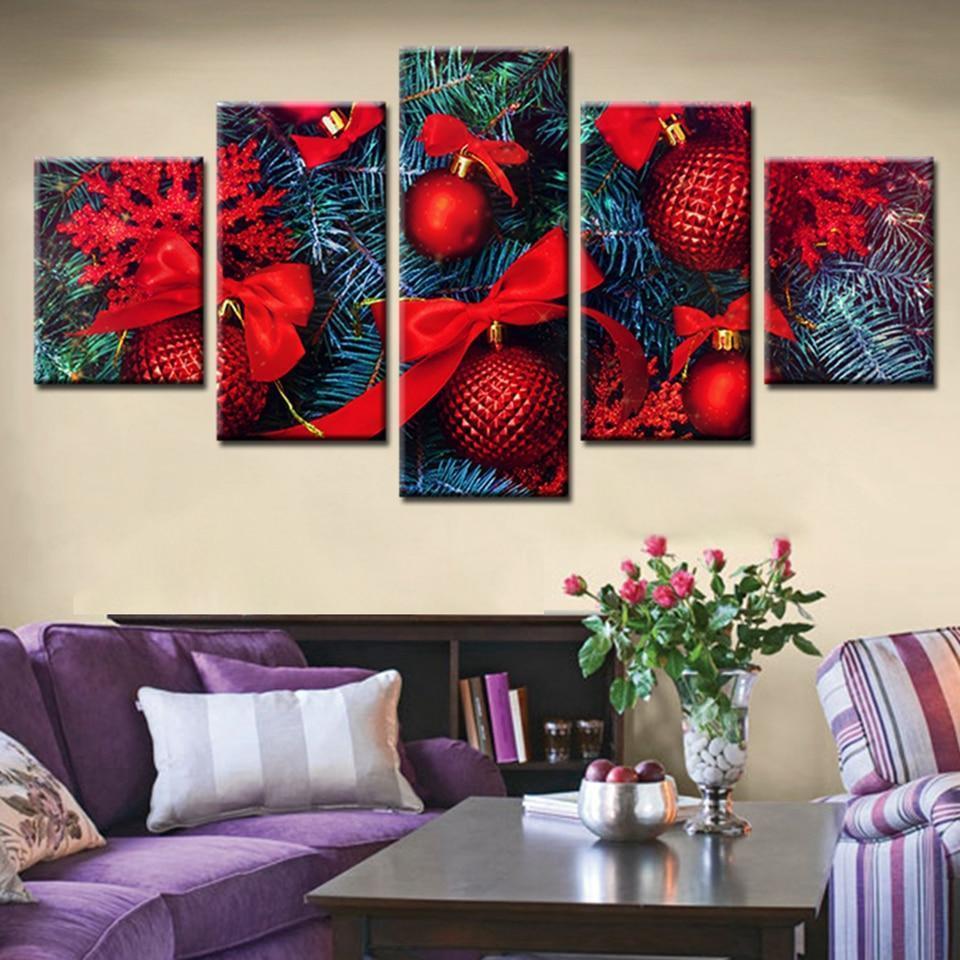 Christmas Red Baubles Poster 1 Canvas Wall Art
