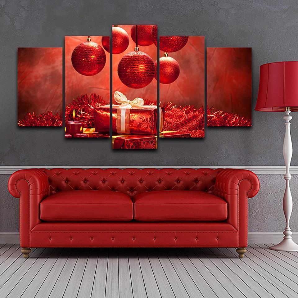 Christmas Red Baubles Poster 2 Canvas Wall Art