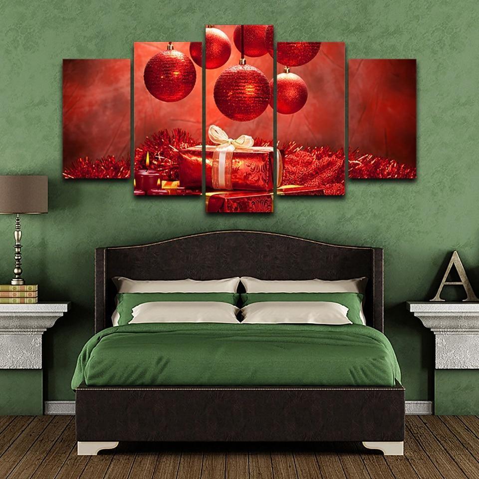 Christmas Red Baubles Poster 2 Canvas Wall Art