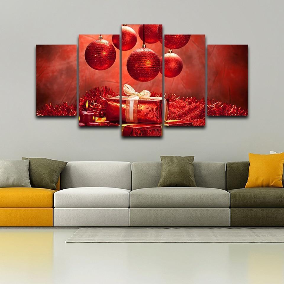 Christmas Red Baubles Poster 2 Canvas Wall Art