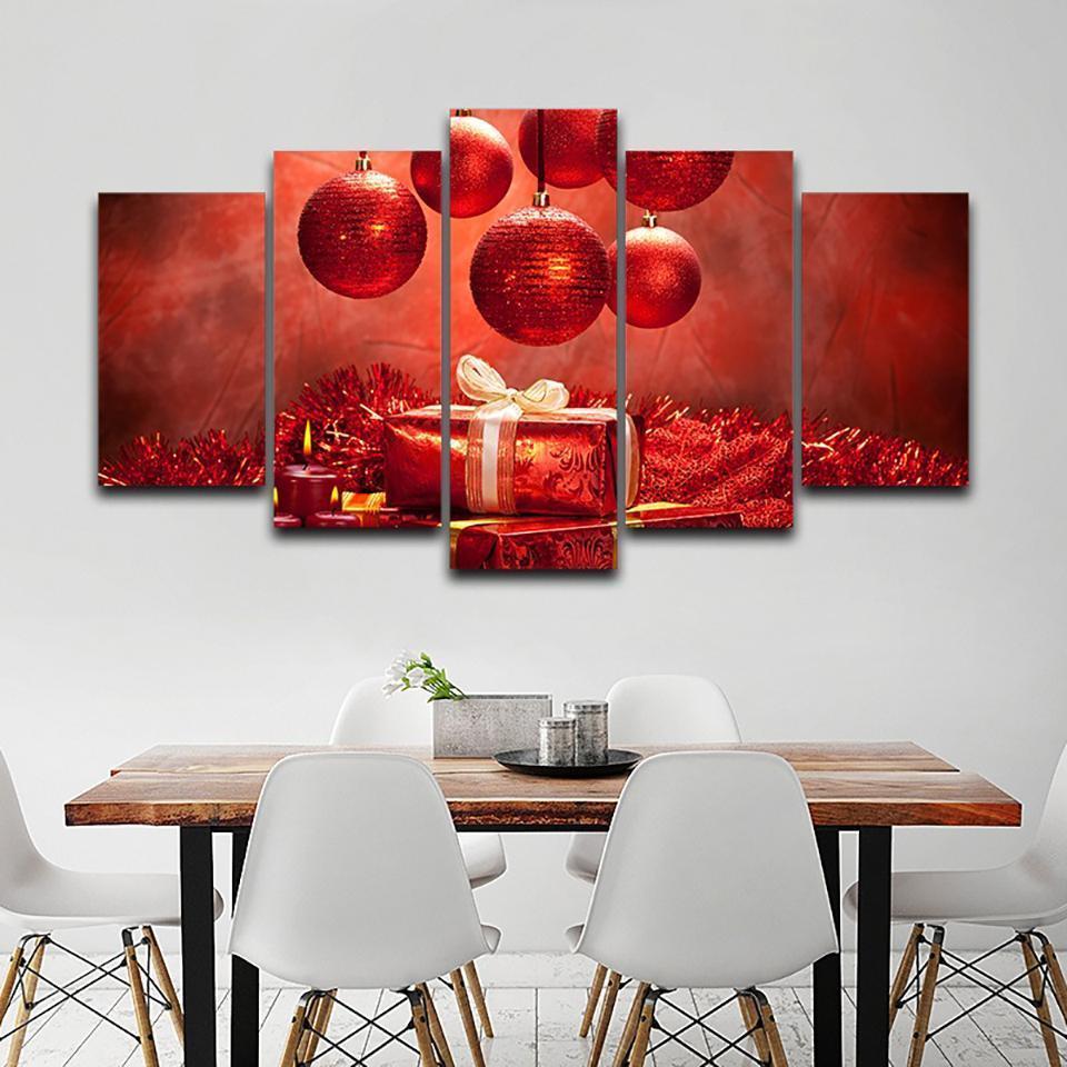 Christmas Red Baubles Poster 2 Canvas Wall Art