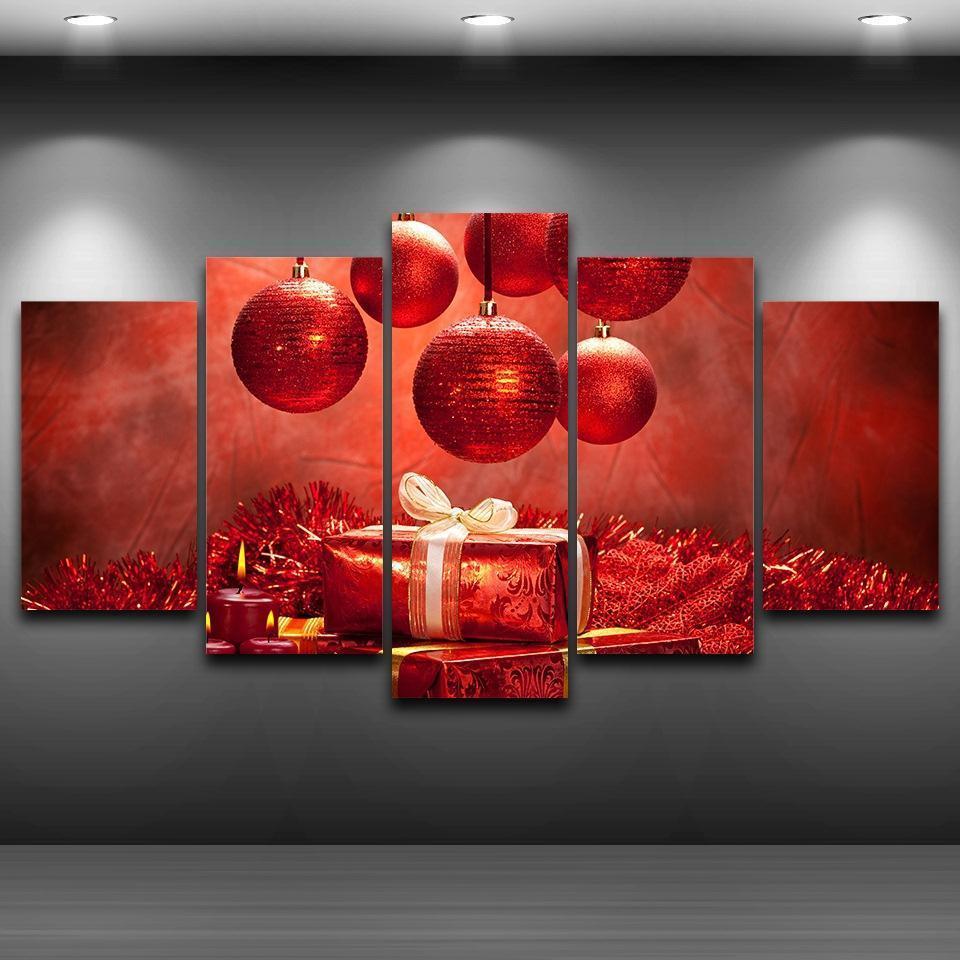 Christmas Red Baubles Poster 2 Canvas Wall Art