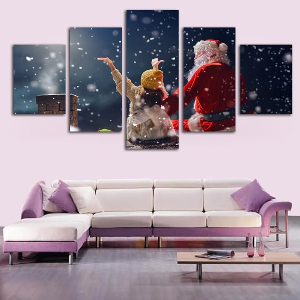 Christmas Santa Claus And Girl Occasion Canvas Wall Art