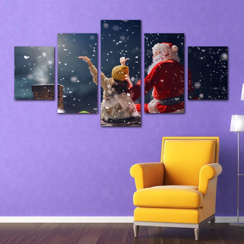 Christmas Santa Claus And Girl Occasion Canvas Wall Art