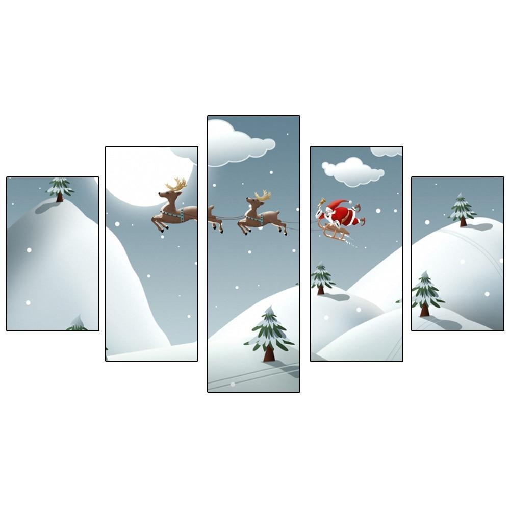 Christmas Santa Claus And His Reindeer Sleigh Occasion Canvas Wall Art