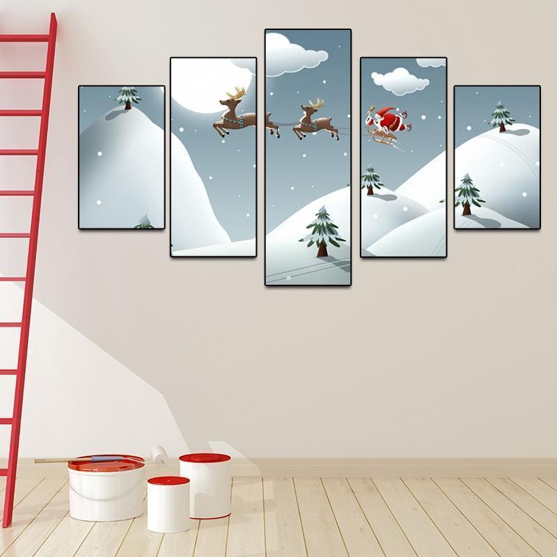 Christmas Santa Claus And His Reindeer Sleigh Occasion Canvas Wall Art