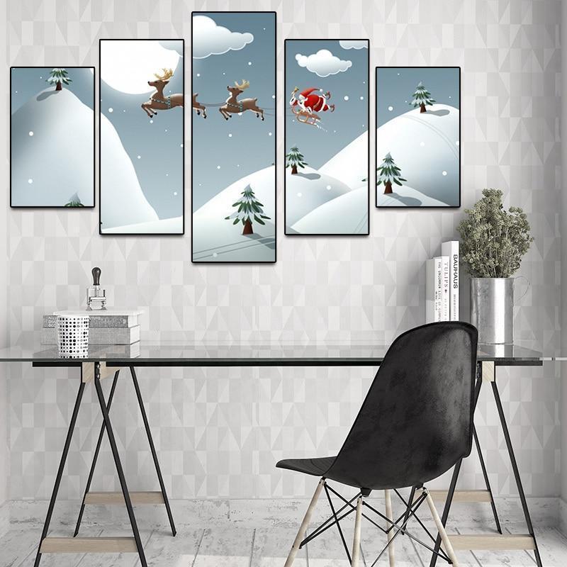 Christmas Santa Claus And His Reindeer Sleigh Occasion Canvas Wall Art