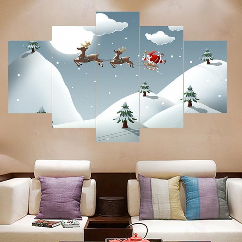 Christmas Santa Claus And His Reindeer Sleigh Occasion Canvas Wall Art