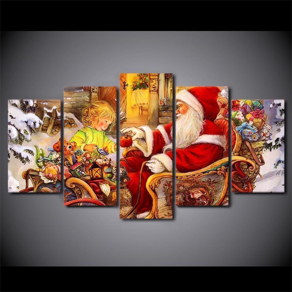 Christmas Santa Claus On Chair Occasion Canvas Wall Art