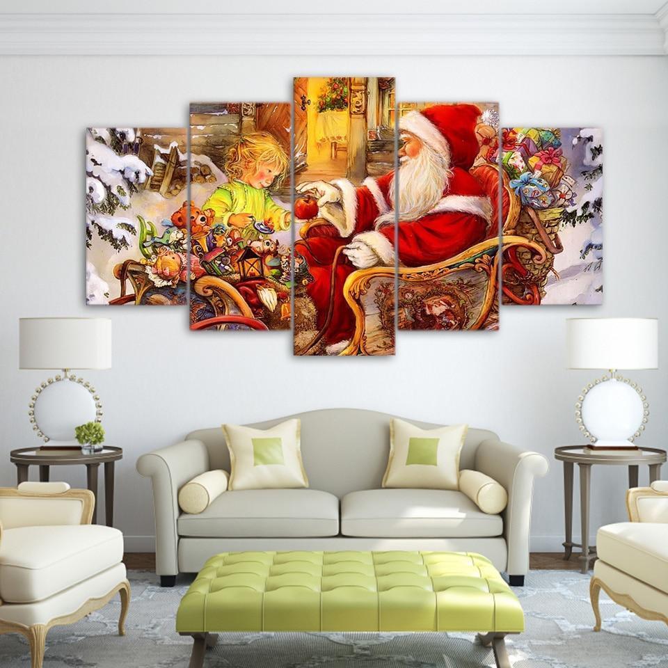 Christmas Santa Claus On Chair Occasion Canvas Wall Art