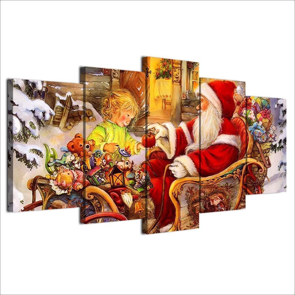 Christmas Santa Claus On Chair Occasion Canvas Wall Art