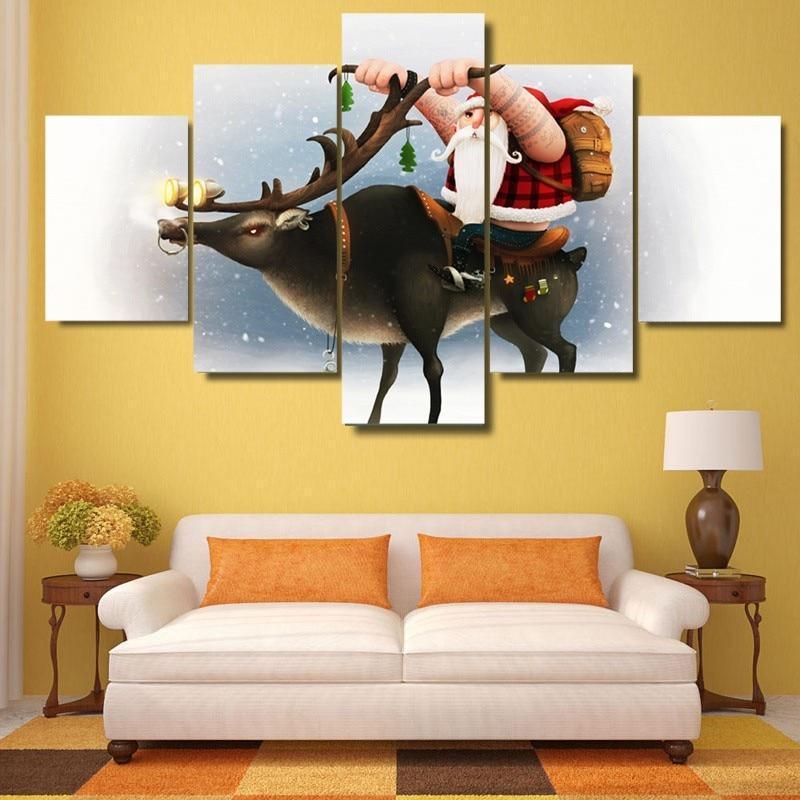 Christmas Santa Claus With His Reindeer Occasion Canvas Wall Art