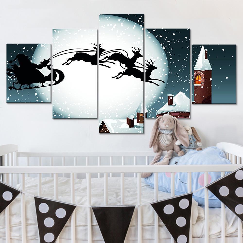 Christmas Santa Claus With His Reindeer Sleigh 2 Occasion Canvas Wall Art