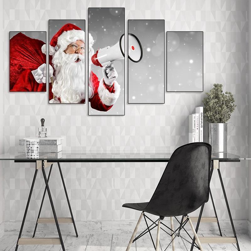 Christmas Santa Claus With Speaker Occasion Canvas Wall Art