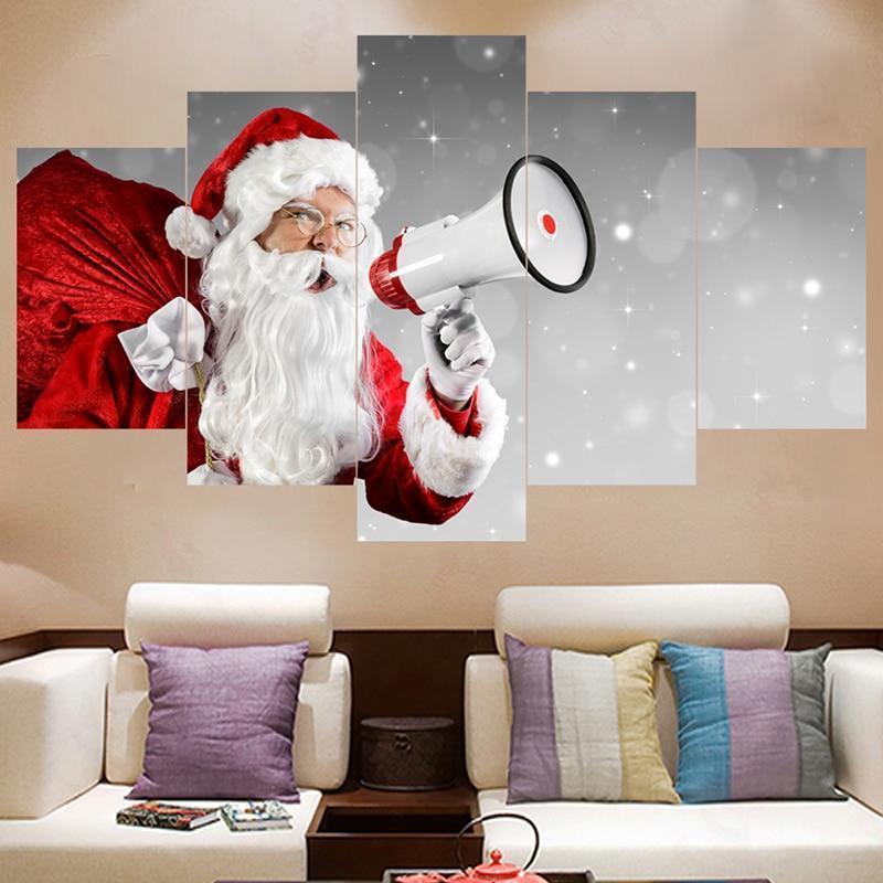 Christmas Santa Claus With Speaker Occasion Canvas Wall Art