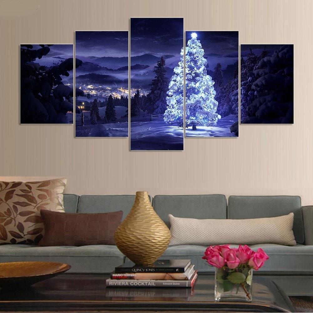 Christmas Tree with Snow Canvas Wall Art