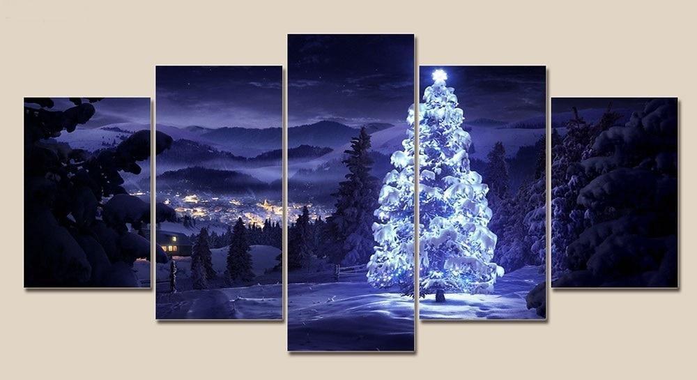 Christmas Tree with Snow Canvas Wall Art