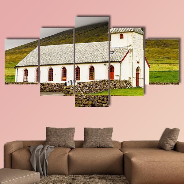 Church On Sandoy In Denmark Nature Canvas Wall Art
