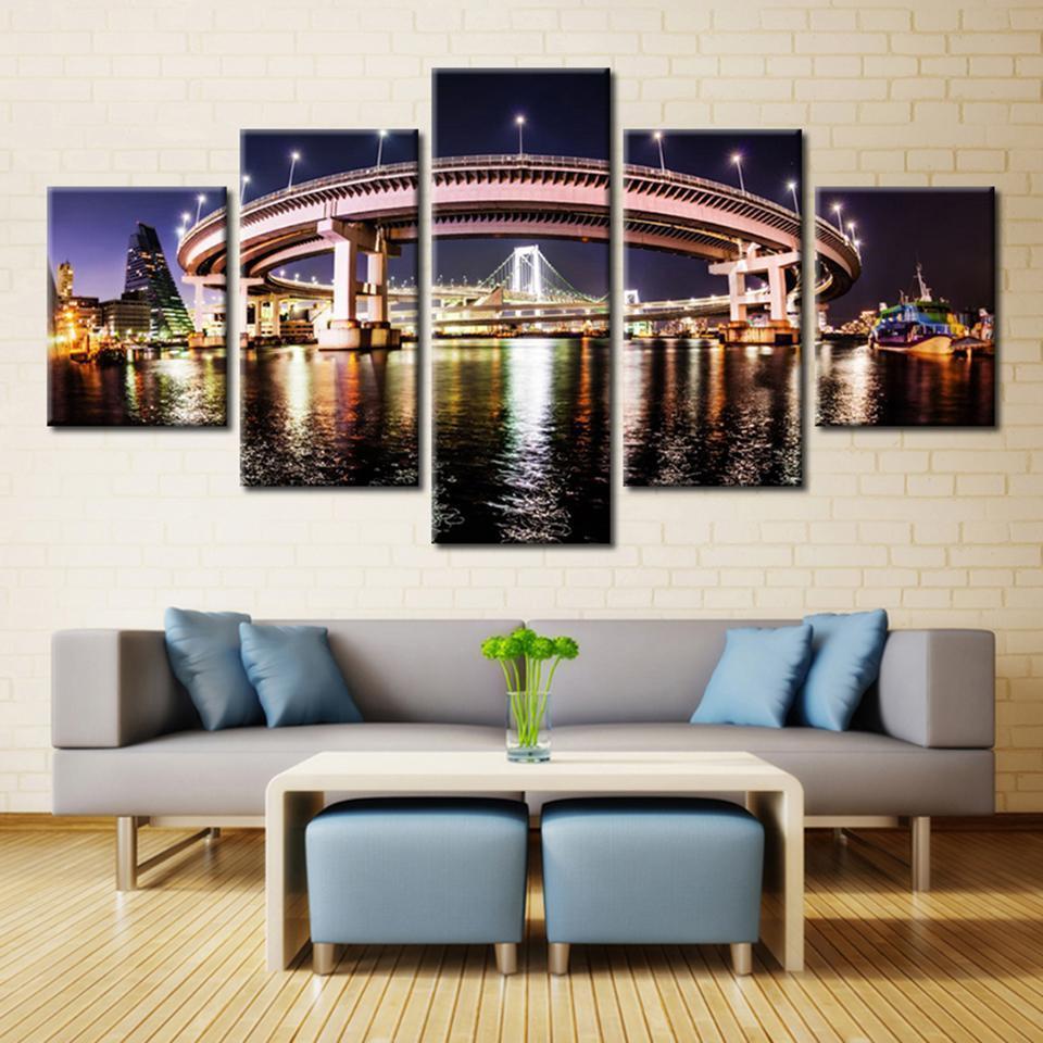 City Building Night View Nature Canvas Wall Art