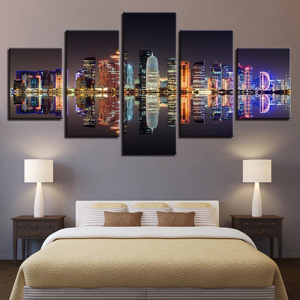 City Building Nightscape Nature Canvas Wall Art