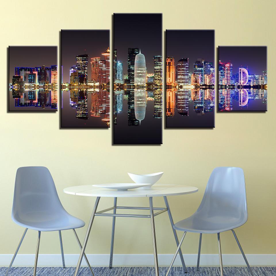 City Building Nightscape Nature Canvas Wall Art