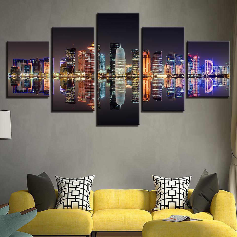 City Building Nightscape Nature Canvas Wall Art