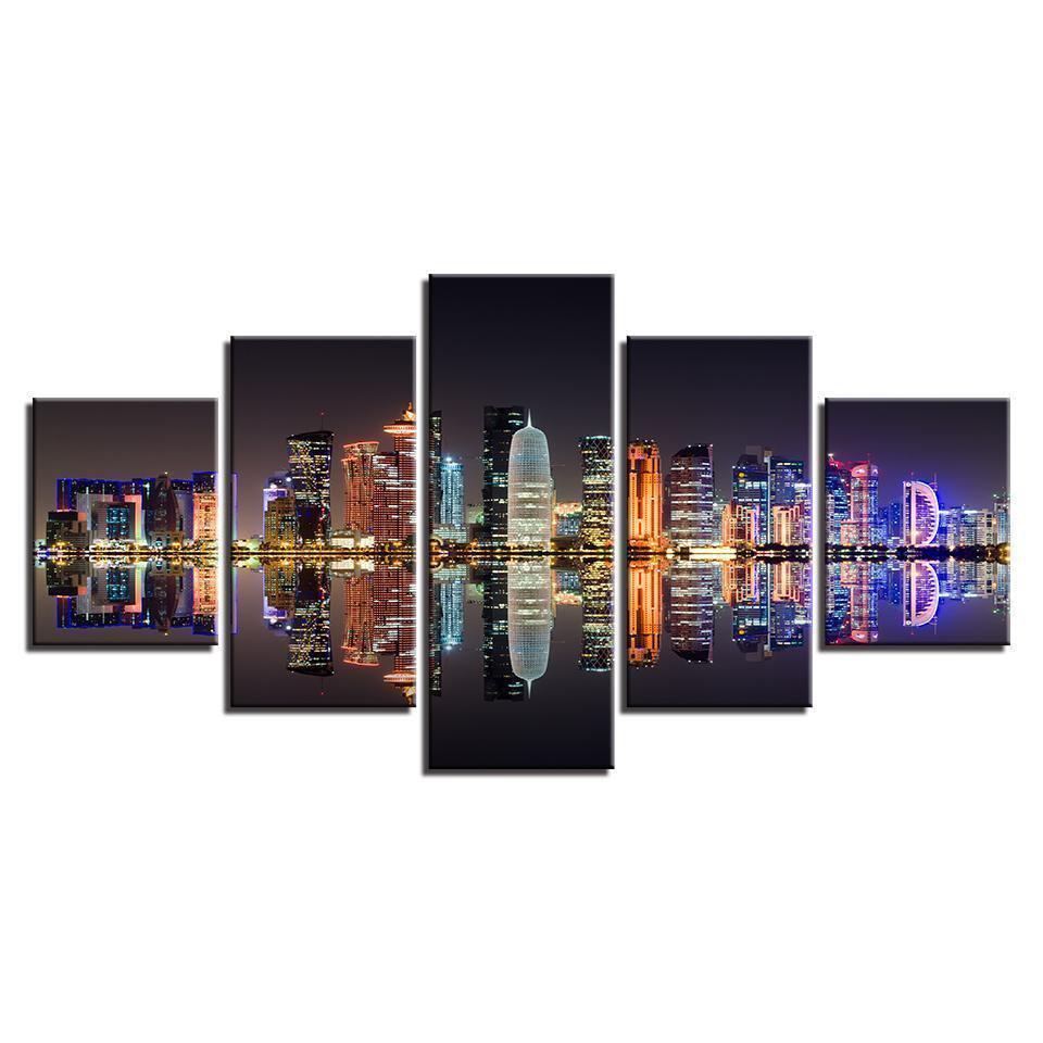 City Building Nightscape Nature Canvas Wall Art