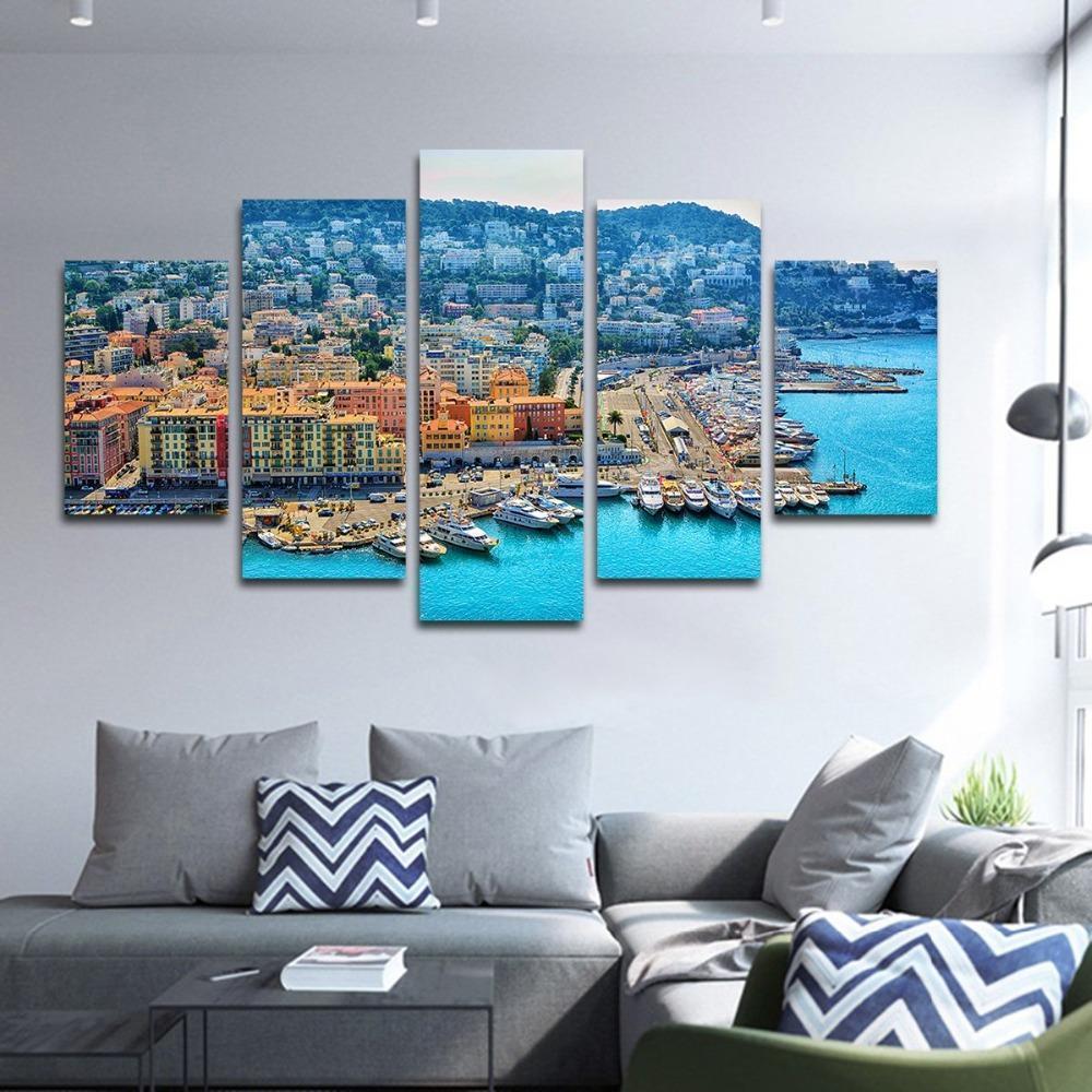 City Building Ship Wharf Nature Canvas Wall Art
