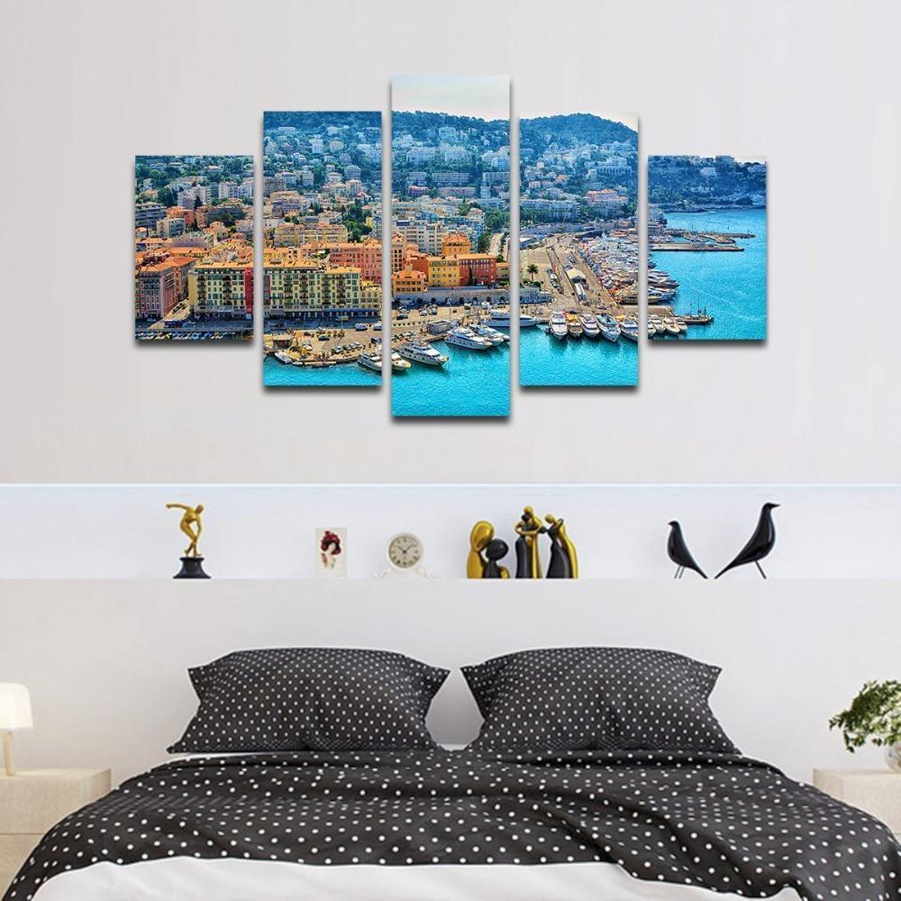 City Building Ship Wharf Nature Canvas Wall Art