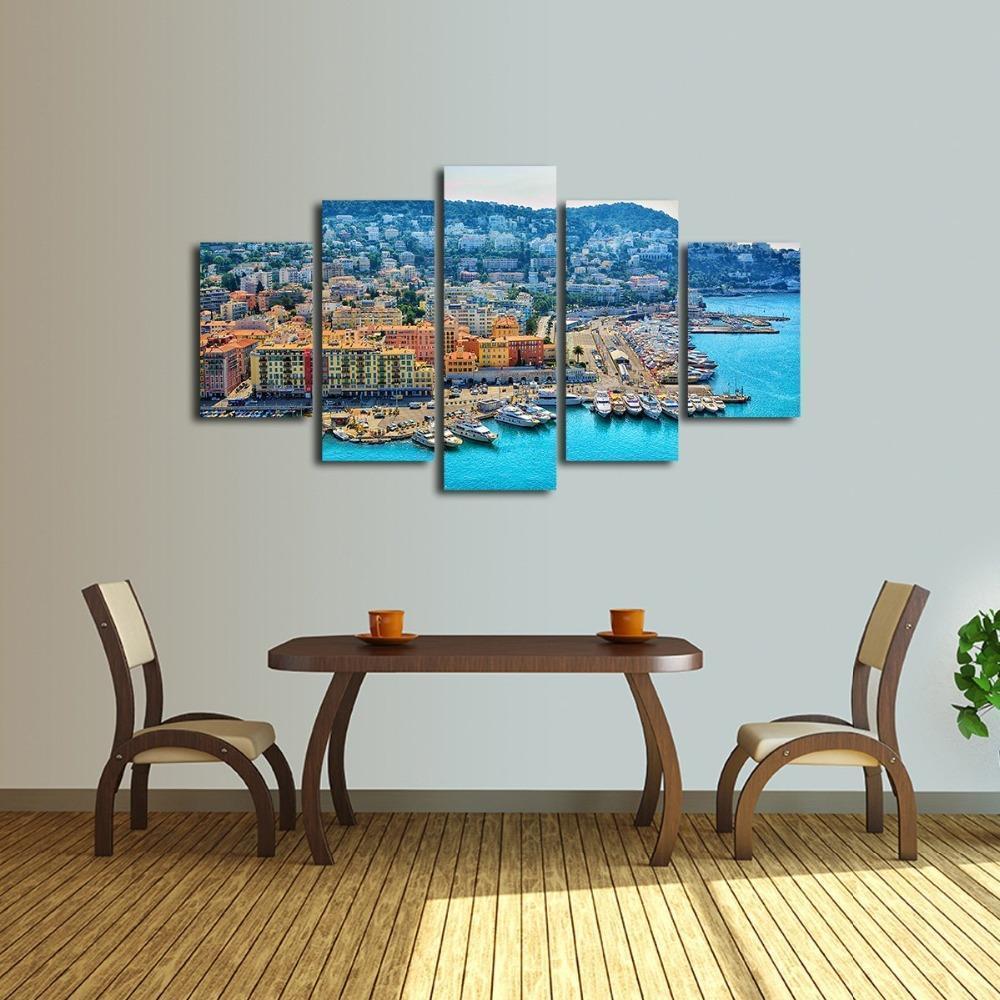 City Building Ship Wharf Nature Canvas Wall Art
