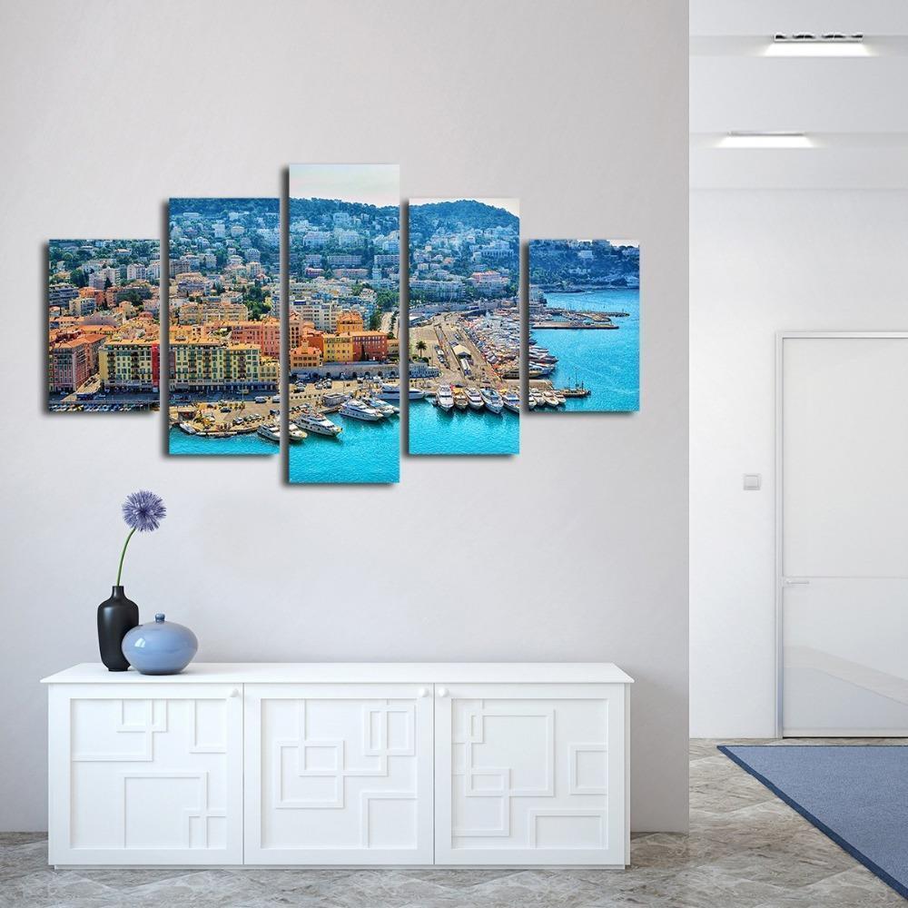 City Building Ship Wharf Nature Canvas Wall Art