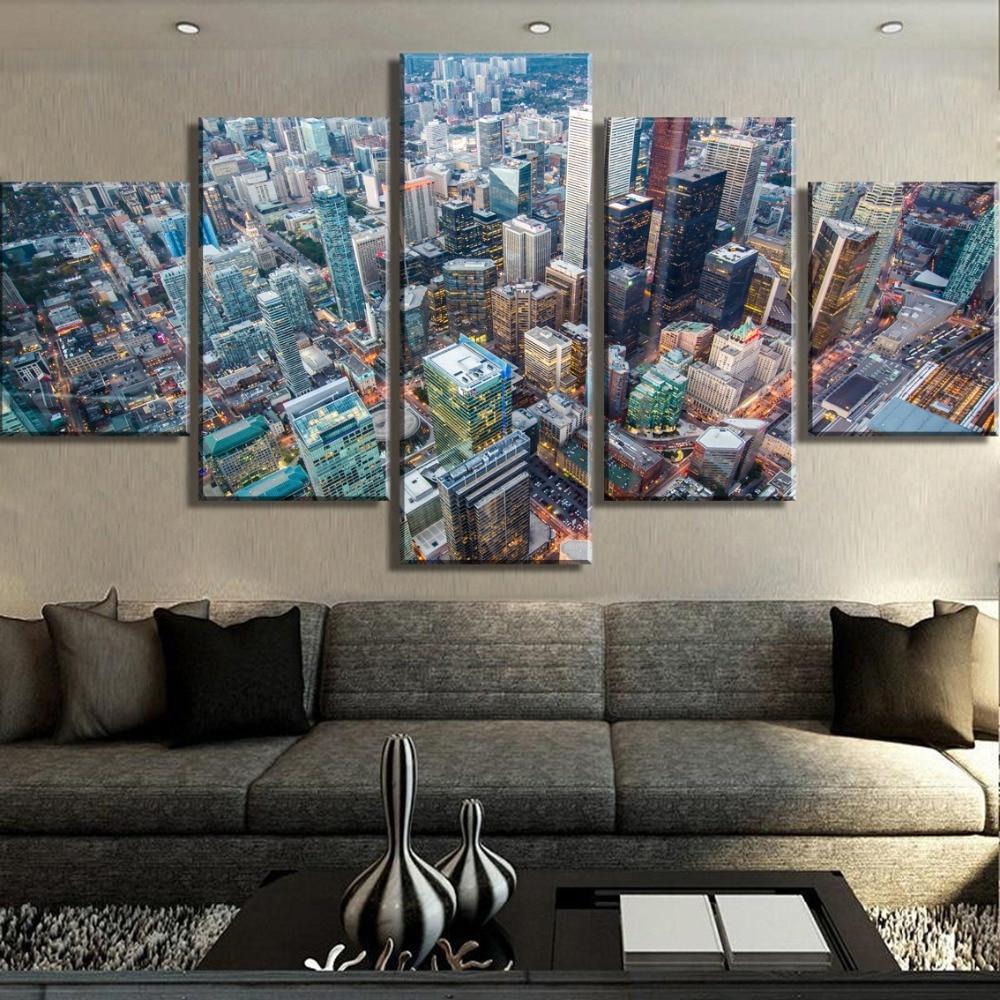 City From High Sky Landscape Canvas Wall Art