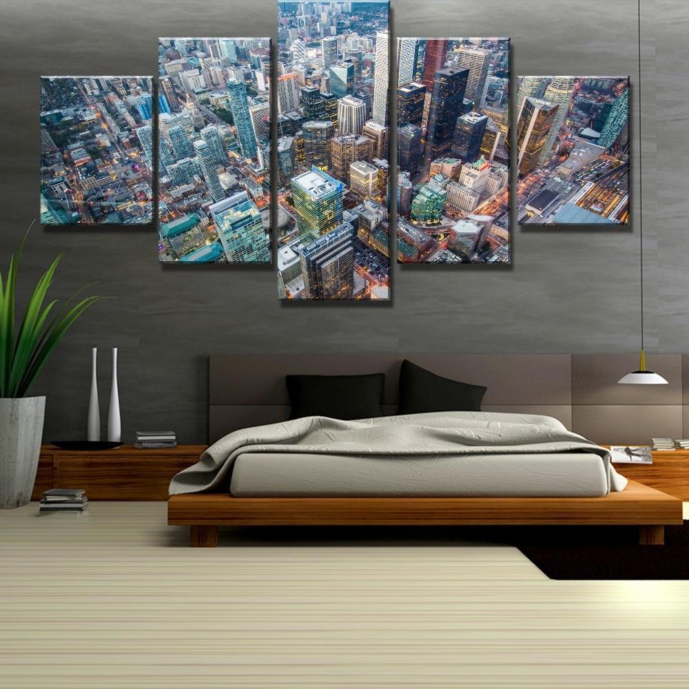 City From High Sky Landscape Canvas Wall Art