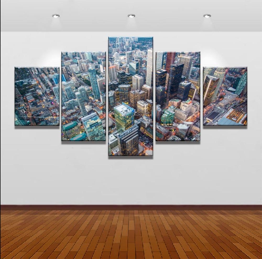 City From High Sky Landscape Canvas Wall Art