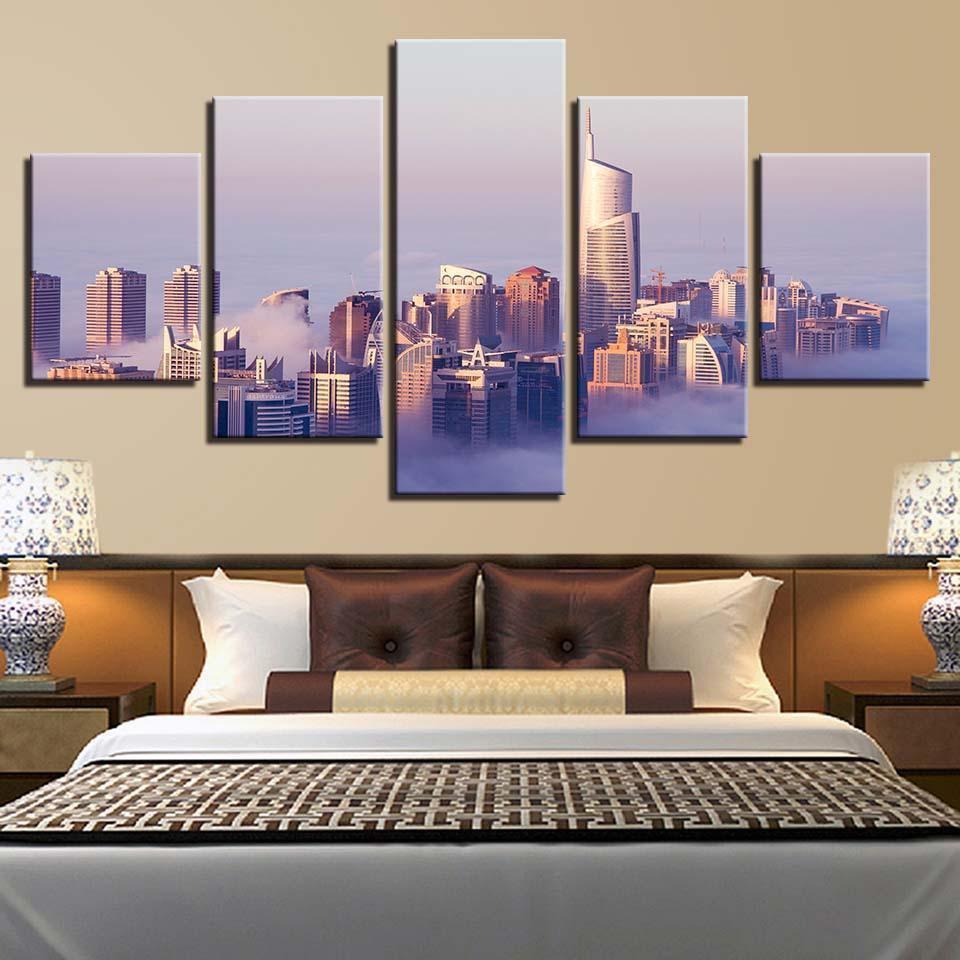 City In The Sky Cloud Mist Building Nature Canvas Wall Art
