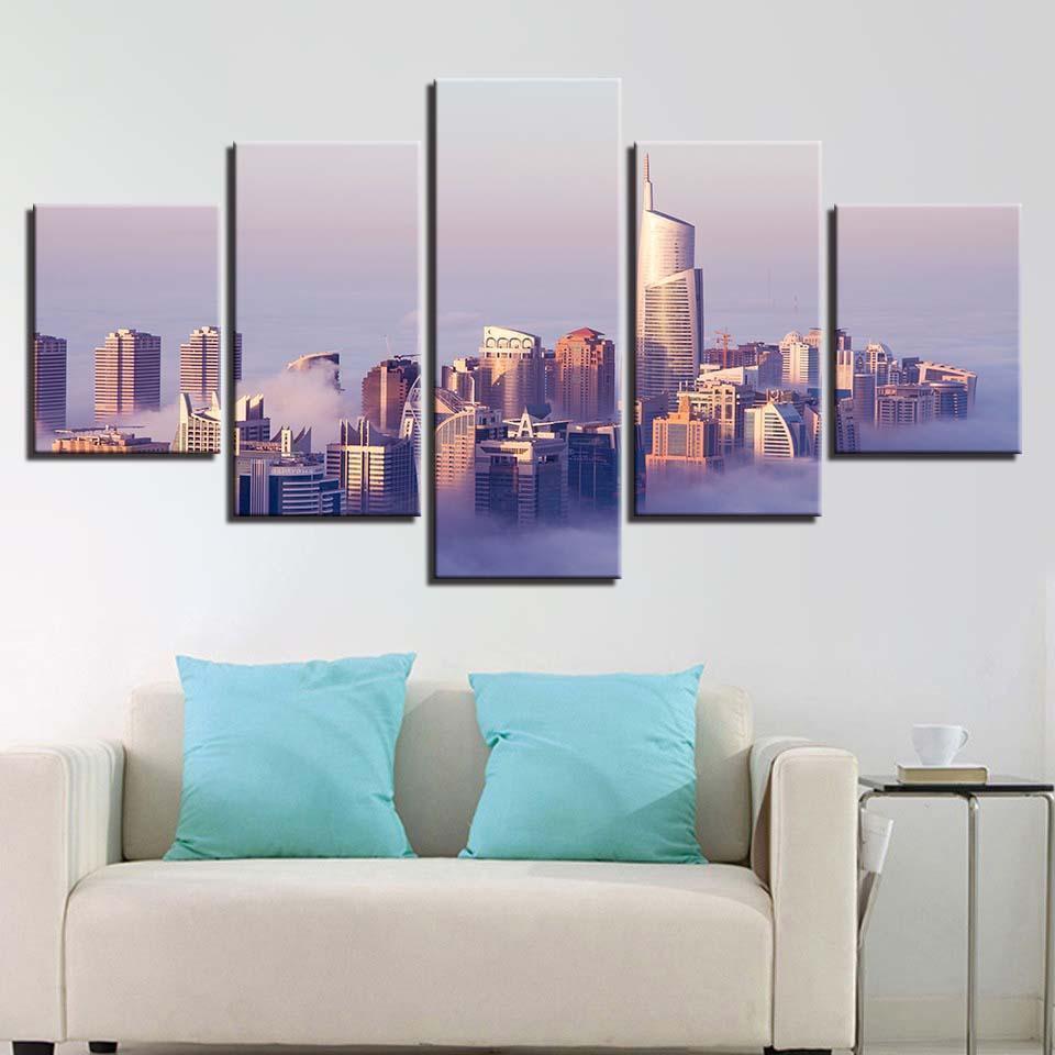 City In The Sky Cloud Mist Building Nature Canvas Wall Art