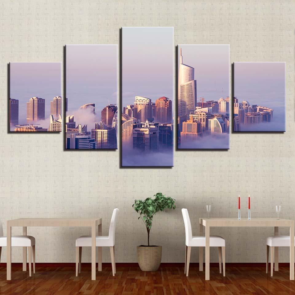 City In The Sky Cloud Mist Building Nature Canvas Wall Art