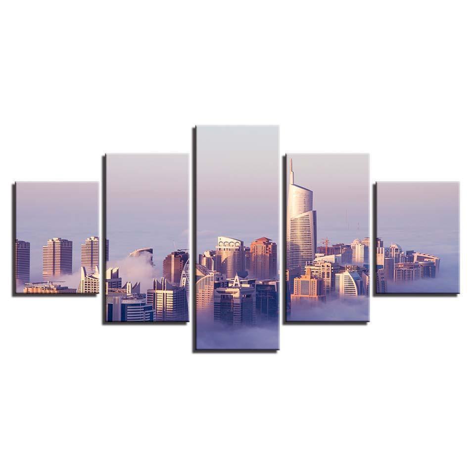City In The Sky Cloud Mist Building Nature Canvas Wall Art