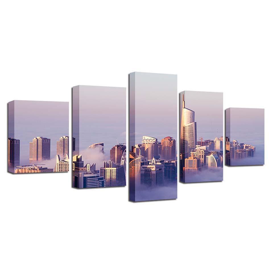 City In The Sky Cloud Mist Building Nature Canvas Wall Art