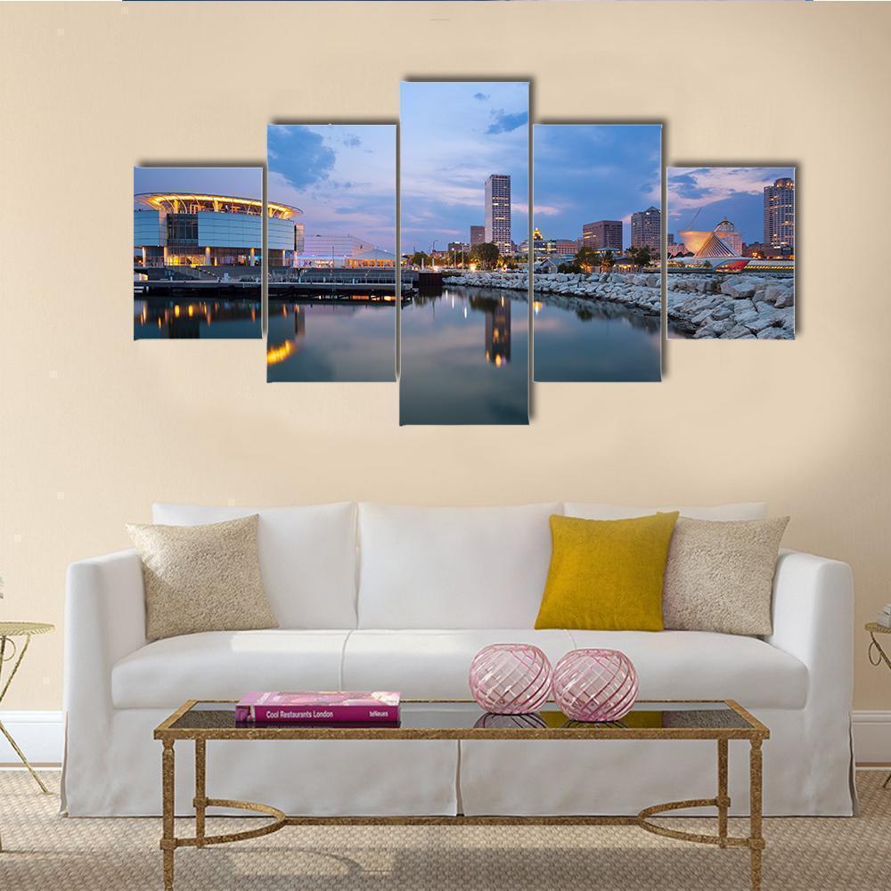 City Of Milwaukee Skyline With Lake Michigan Nature Canvas Wall Art
