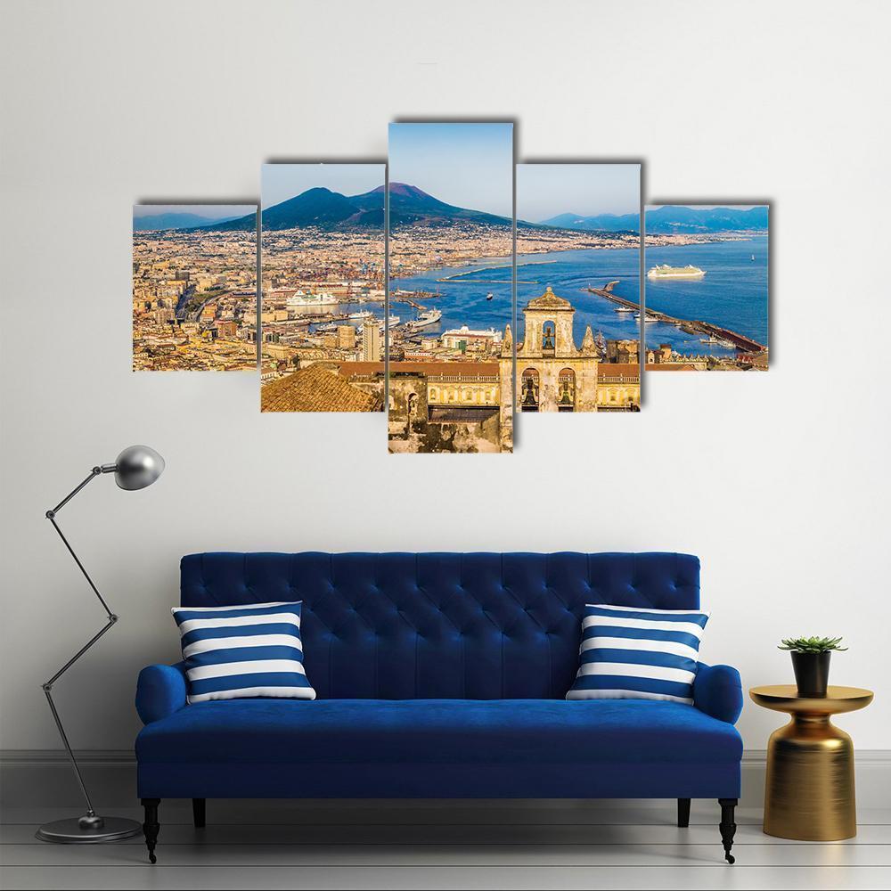 City Of Naples With Mount Vesuvius Nature Canvas Wall Art